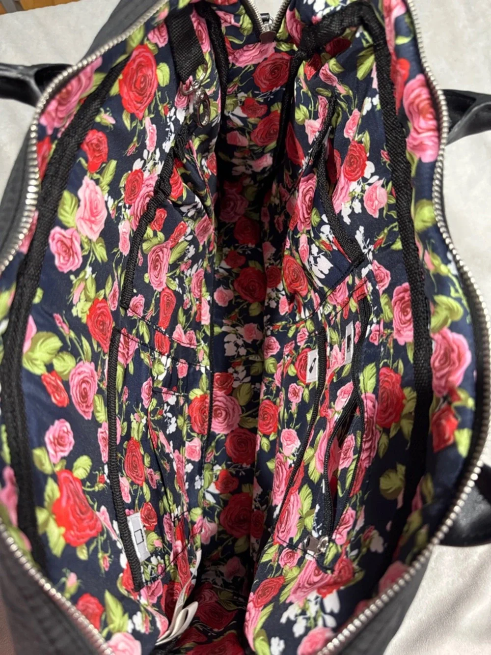 Black Womens Nylon Tech Bag with Top Handles and Shoulder Strap